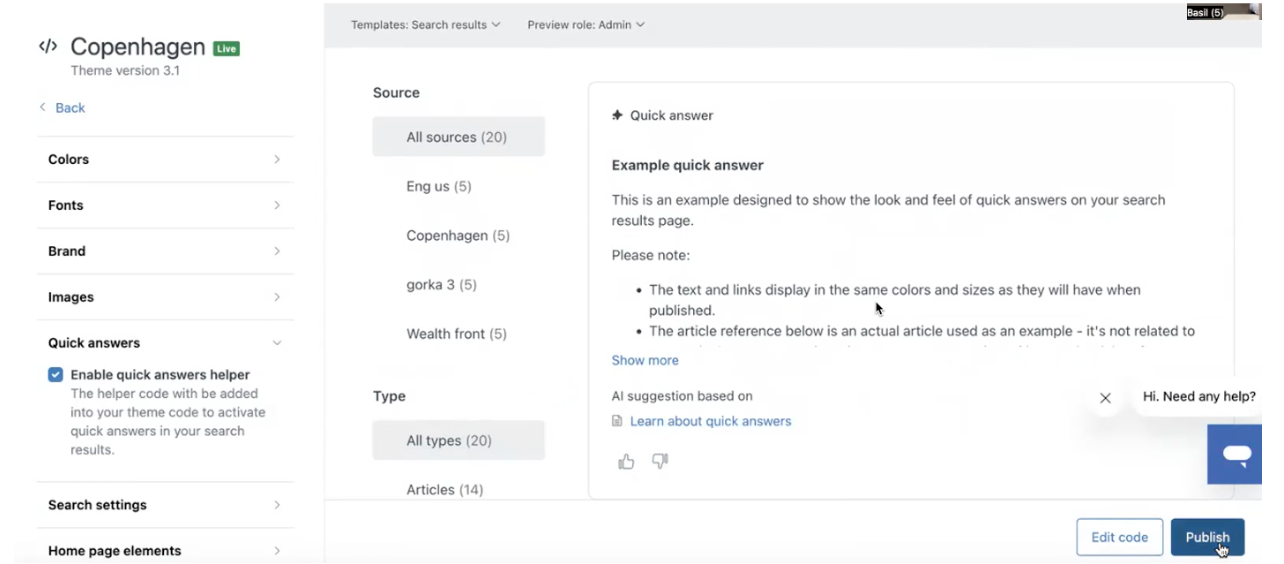 Example of Zendesk Quick Answer