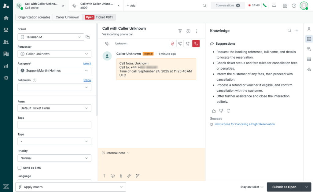 Zendesk Chat Interface
