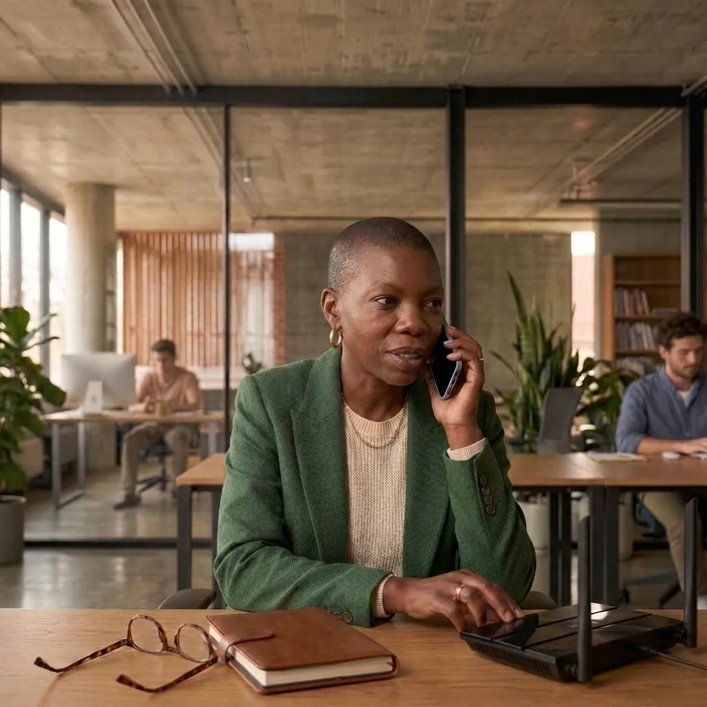 A support agent taking a call at their desk