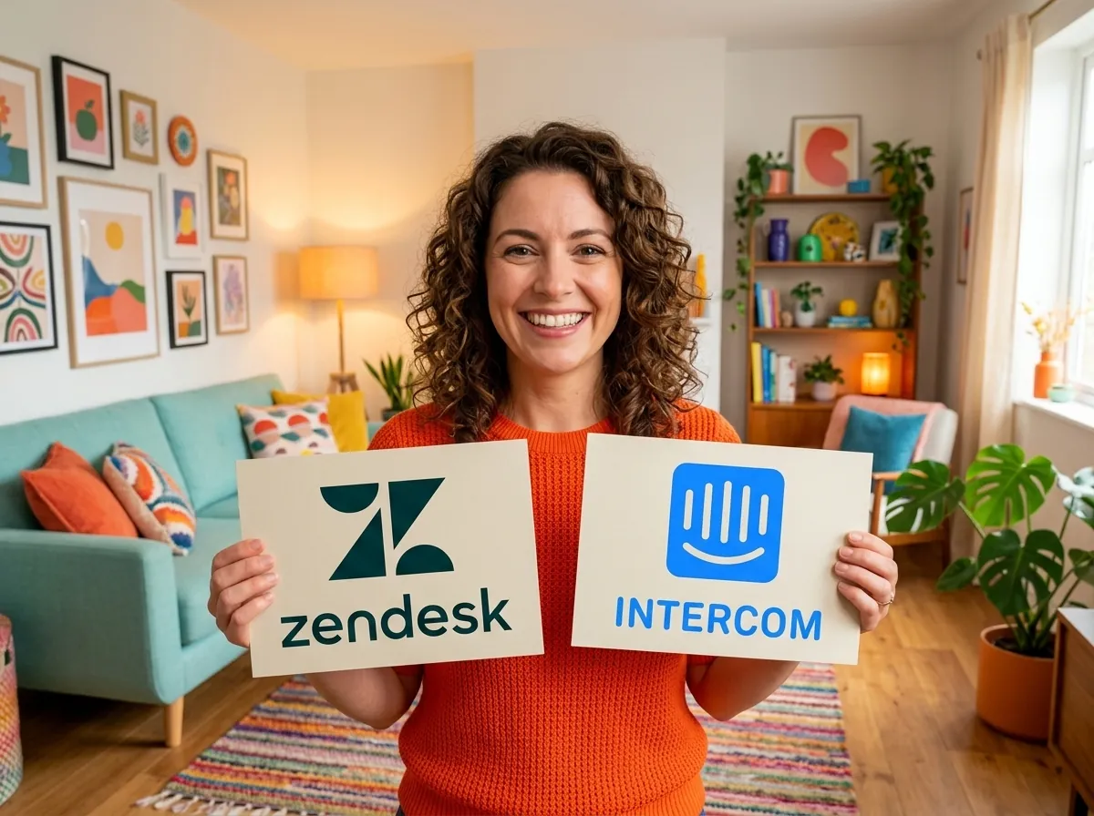 Zendesk Vs intercom woman holding signs